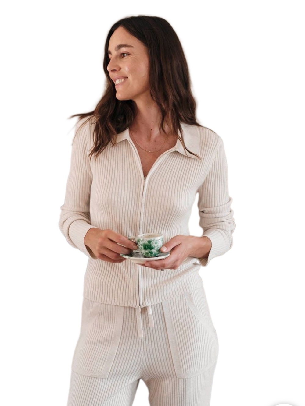 NEW Splendid Cashblend Ribbed Zip Sweater in Pale Oak Heather